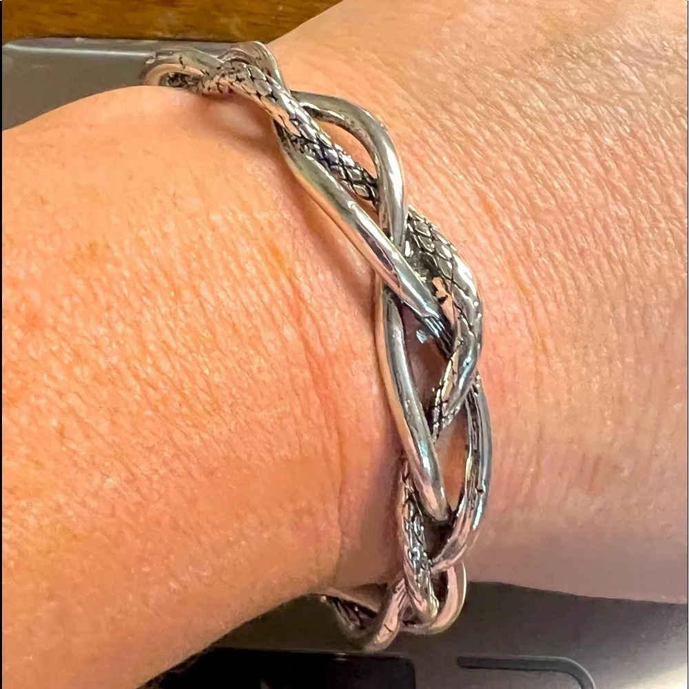 NEW 925 stamped SILVER BRAIDED TWISTED CUFF BANGLE BRACELET VERY FLEXIBLE